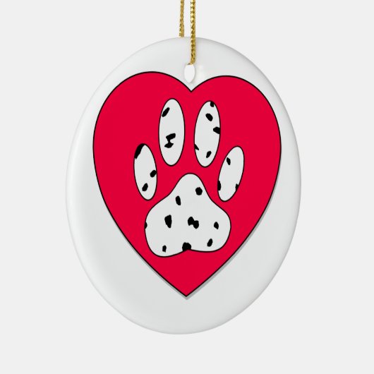 Dalmatinerpootafdruk in rood hart keramisch ornament (Rechts)
