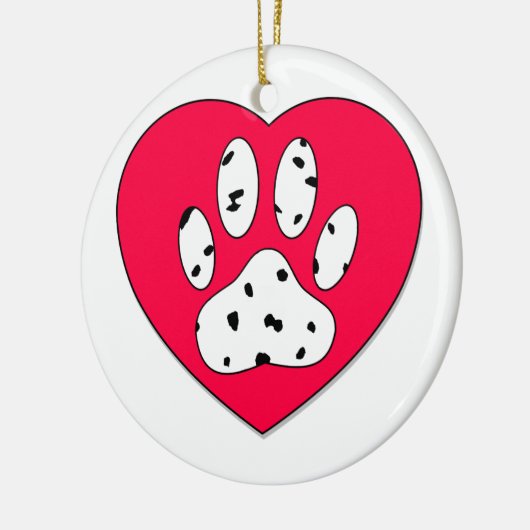 Dalmatinerpootafdruk in rood hart keramisch ornament (Links)
