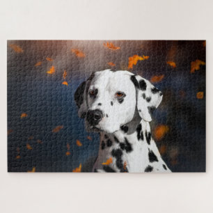 Dalmation Dog Animal Portret Fall Leaves Legpuzzel