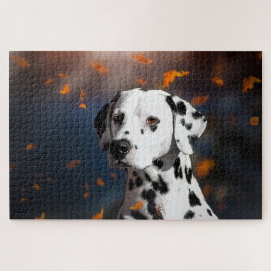 Dalmation Dog Animal Portret Fall Leaves Legpuzzel (Horizontaal)