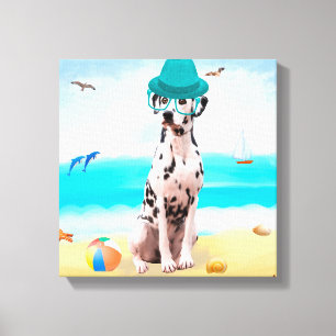 Dalmation Dog op Beach Canvas Afdruk