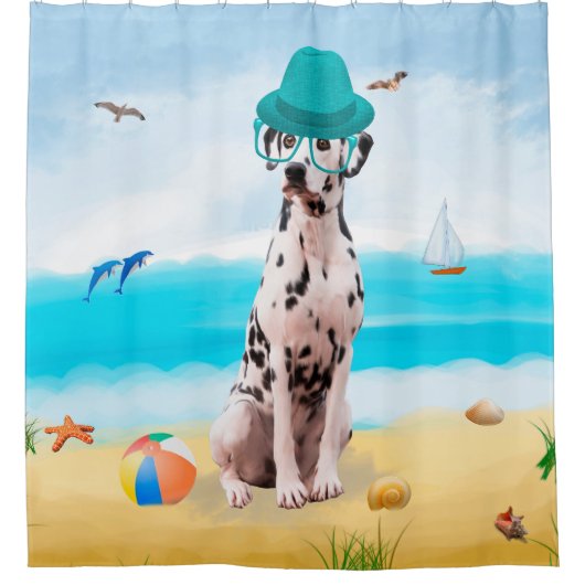 Dalmation Dog op Beach Douchegordijn (Voorkant)