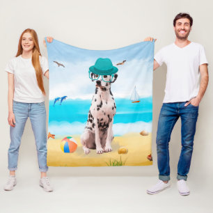 Dalmation Dog op Beach Fleece Deken