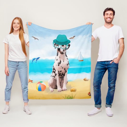 Dalmation Dog op Beach Fleece Deken (In situ)