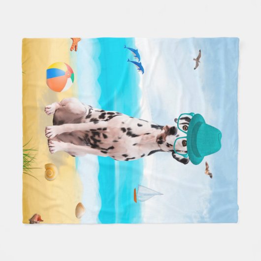 Dalmation Dog op Beach Fleece Deken (Voorkant (Horizontaal))