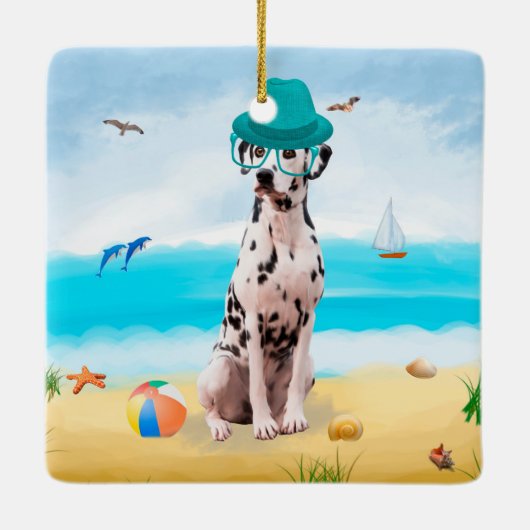 Dalmation Dog op Beach Keramisch Ornament (Achterkant)