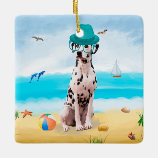 Dalmation Dog op Beach Keramisch Ornament (Voorkant)