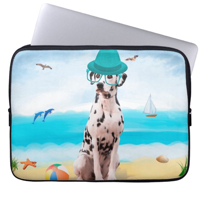 Dalmation Dog op Beach Laptop Sleeve (Voorkant)