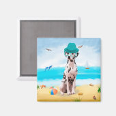Dalmation Dog op Beach Magneet (Voorkant / Achterkant)