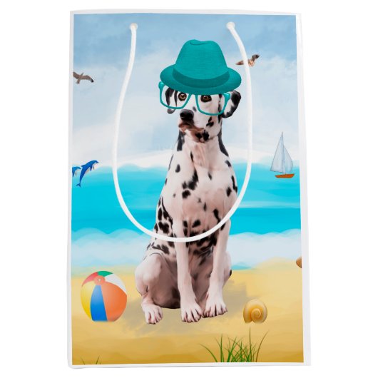Dalmation Dog op Beach Medium Cadeauzakje (Voorkant)