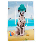 Dalmation Dog op Beach Medium Cadeauzakje (Achterkant)