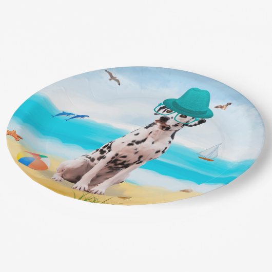 Dalmation Dog op Beach Papieren Bordje (Gekanteld)