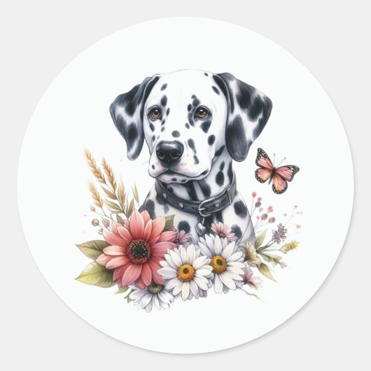 Dalmation Floral Ronde Sticker (Voorkant)