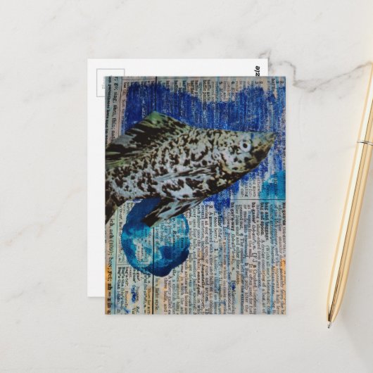 Dalmation Molly Fish mixed media collage Ansichtka Briefkaart (Voorkant / Achterkant in situ)
