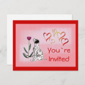 Dalmation-Roos en hartenuitnodiging Kaart (Voorkant / Achterkant)