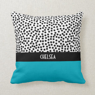 Dalmation-Stippen met Monogram Colorblock Aqua Kussen