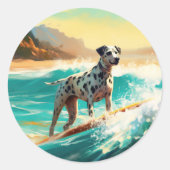 Dalmation strand surfschildering  ronde sticker (Voorkant)