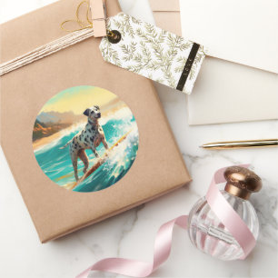 Dalmation strand surfschildering ronde sticker