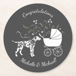 Dalmatisch Baby shower hondensilhouet Ronde Kartonnen Onderzetter