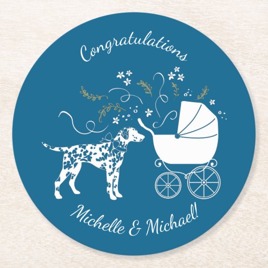 Dalmatisch Baby shower Ronde Kartonnen Onderzetter (Voorkant)