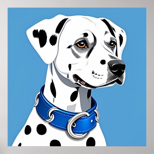 Dalmatisch hondenportret met blauwe kraag poster (Voorkant)