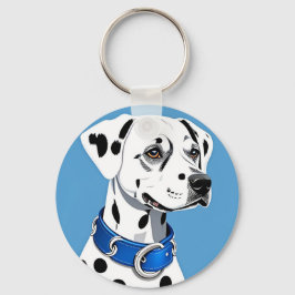 Dalmatisch hondenportret met blauwe kraag sleutelhanger