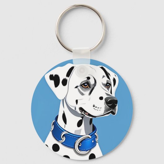 Dalmatisch hondenportret met blauwe kraag sleutelhanger (Voorkant)