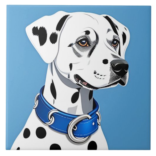 Dalmatisch hondenportret met blauwe kraag tegeltje (Voorkant)