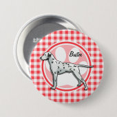 Dalmatisch; rood en wit Gingham Ronde Button 7,6 Cm (Voorkant /achterkant)