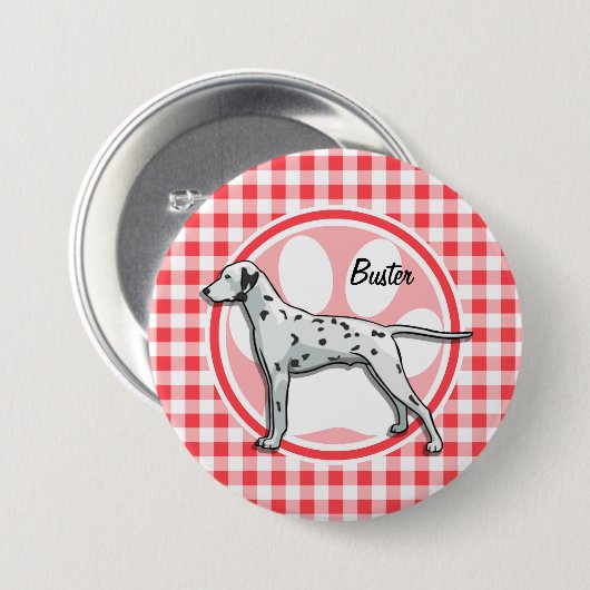 Dalmatisch; rood en wit Gingham Ronde Button 7,6 Cm (Voorkant /achterkant)