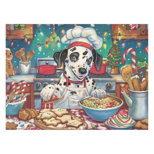 Dalmatisch Vakantie Bakken: Festive Kerstmis Tafelkleed (Voorkant (Horizontaal))