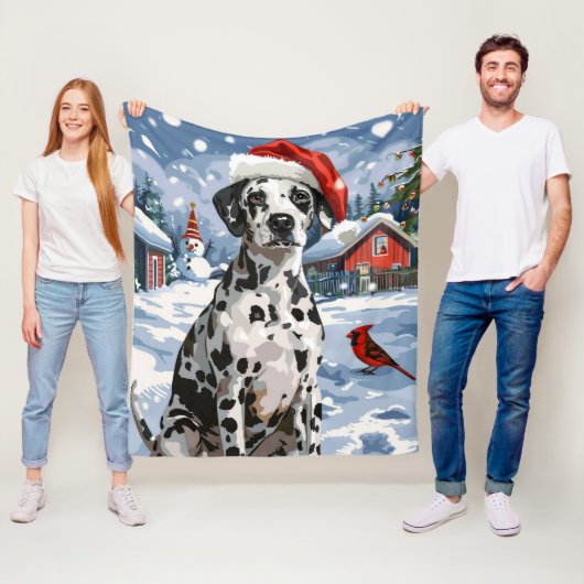 Dalmatisch Winter Wonderland Kerstvreugde Fleece Deken (In situ)
