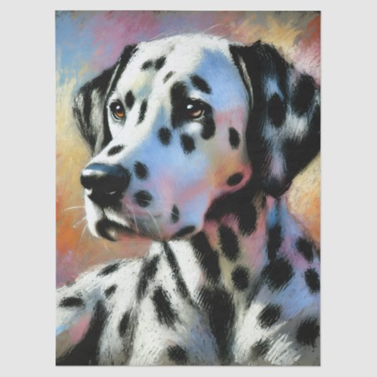 Dalmatische Chalk Pastel Hond Zwart Wit Decoupage Tissuepapier (Voorkant)