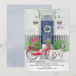 Dalmatische Dog Bicycle Blauwe deur Nieuw huis   Aankondiging