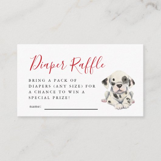 Dalmatische Dog Luier Raffle Ticket Behuizing Kaar Informatiekaartje (Voorkant)