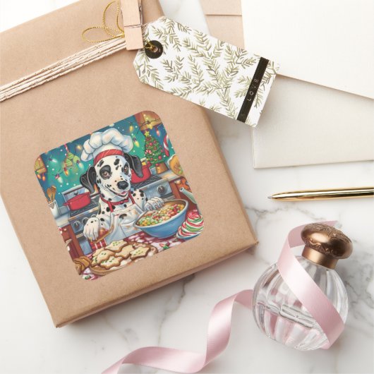 Dalmatische feestdagen bakken: feestelijke kerst vierkante sticker (Geschenken)
