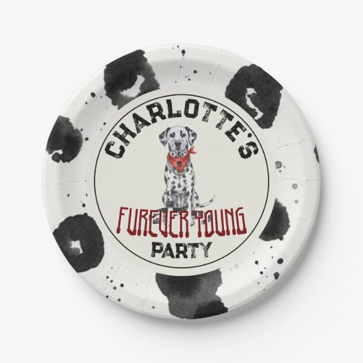 Dalmatische Furever Young 1st Birthday Pawty Papieren Bordje (Voorkant)