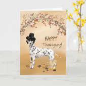 Dalmatische Grappige Pelgrim Pet Thanksgiving Kaart (Gele Bloem)