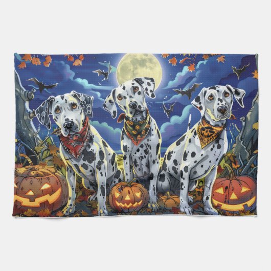 Dalmatische Halloween Griezelig Theedoek (Horizontaal)