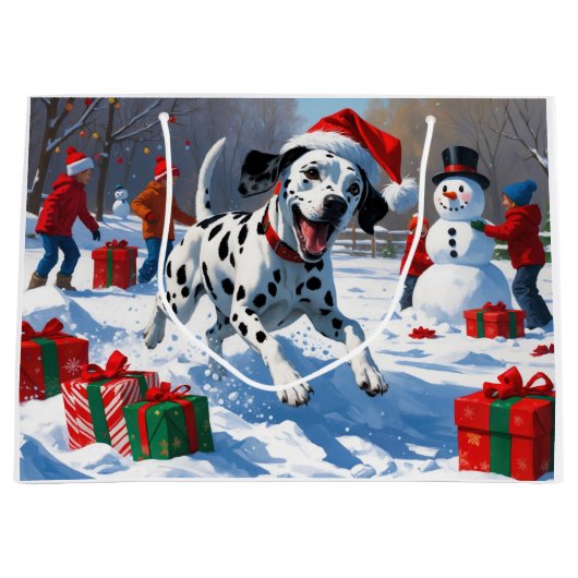 Dalmatische hardlopen in de sneeuw met kerst Pet Groot Cadeauzakje (Voorkant)