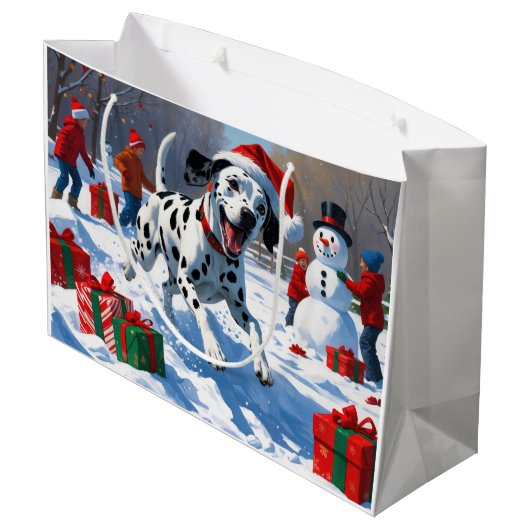 Dalmatische hardlopen in de sneeuw met kerst Pet Groot Cadeauzakje (Achterkant Gekanteld)