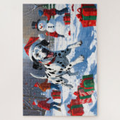 Dalmatische hardlopen in de sneeuw met kerst Pet Legpuzzel (Verticaal)