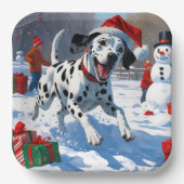 Dalmatische hardlopen in de sneeuw met kerst Pet Papieren Bordje (Voorkant)