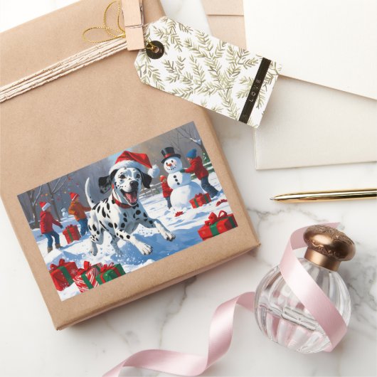 Dalmatische hardlopen in de sneeuw met kerst Pet Rechthoekige Sticker (Geschenken)