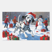 Dalmatische hardlopen in de sneeuw met kerst Pet Rechthoekige Sticker (Voorkant)
