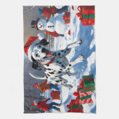Dalmatische hardlopen in de sneeuw met kerst Pet Theedoek (Verticaal)