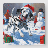 Dalmatische hardlopen in de sneeuw met kerst Pet Vierkante Klok (Voorkant)