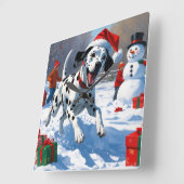 Dalmatische hardlopen in de sneeuw met kerst Pet Vierkante Klok (Hoek)