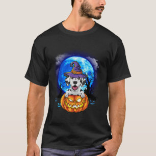 Dalmatische heks maan pompoen enge Halloween hond  T-shirt