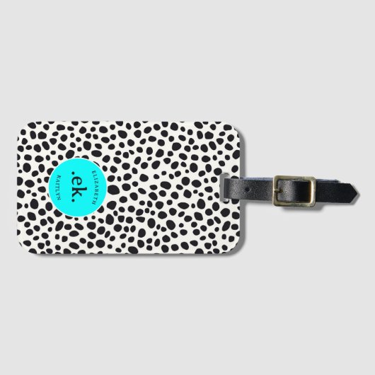 Dalmatische Hond Abstract Patroon Aqua Blue Monogr Bagagelabel (Voorkant (horizontaal))
